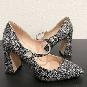 New Kate Spade Glitter Block Heel Preppy Feminine Party Holiday Dainty Shimmer